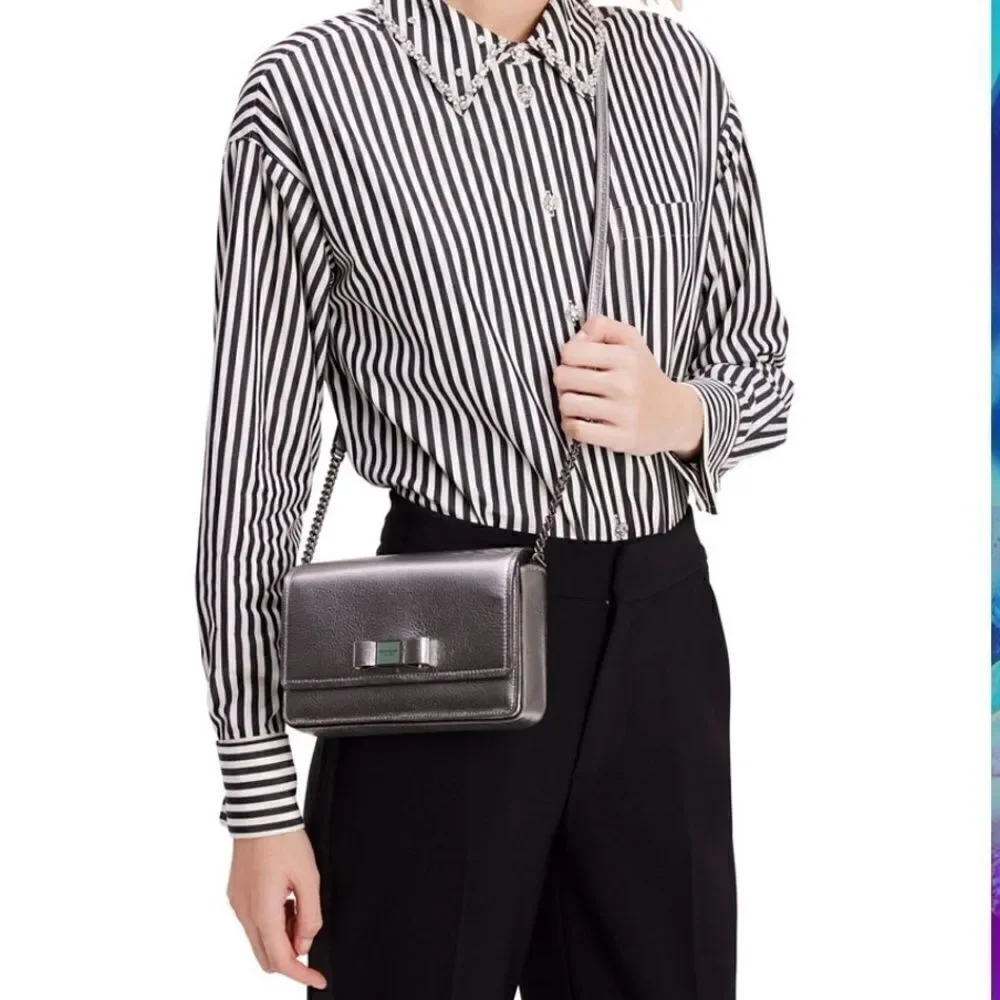 Kate Spade Chic New York Metallic Leather Flap Chain purse NWT Snap closure
